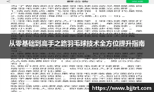 从零基础到高手之路羽毛球技术全方位提升指南